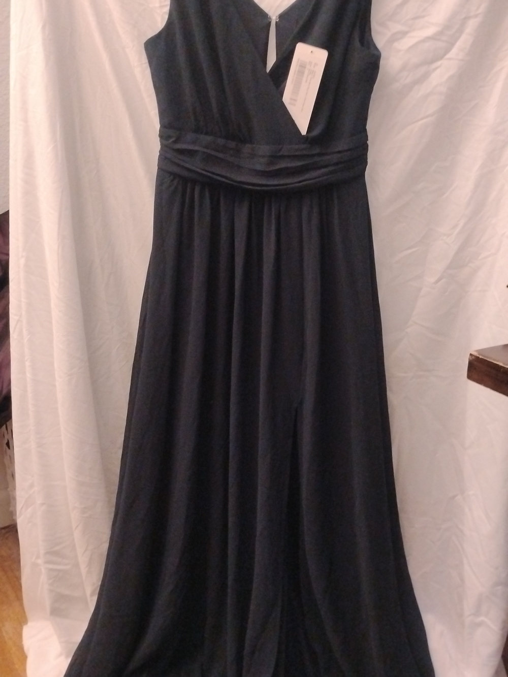 Navy V-Neck Formal Bridesmaid  Maxi Dress with Ruched Waist